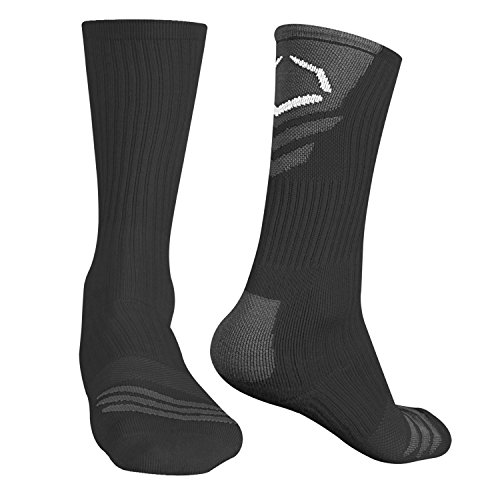 EvoShield Men's Performance Crew Socks, Black Body with Grey, Medium