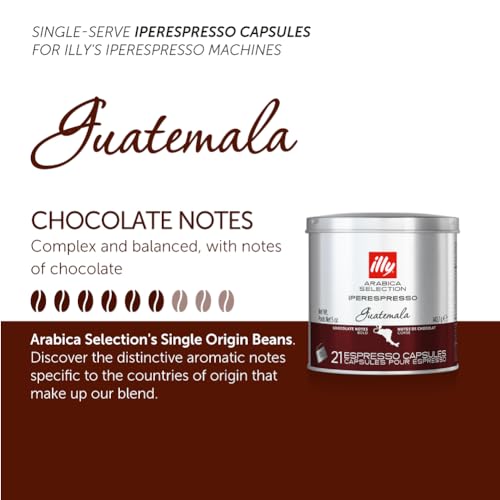 Image of illy Coffee iperEspresso Capsules - Single-Serve Coffee Capsules & Pods - Single Origin Coffee Pods - Guatemala Bold Roast, Notes of Chocolate - For iperEspresso Capsule Machines - 21 Count, 6 Pack