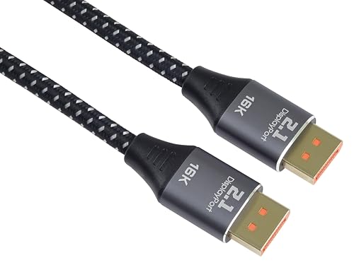 PremiumCord 16K DisplayPort 2.1 Kabel M/M, Stecker auf Stecker, 80Gbps, Video 16K@60Hz, 10K@60Hz, 8K@165Hz 2160p, HDCP 2.2, Vergoldete Anschlüsse, Textilkabel Geflecht, Länge 1,5 m