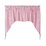 Cackleberry Home Red and White Ticking Stripe Woven Cotton Swag Curtains 36 Inches W x 38 Inches L