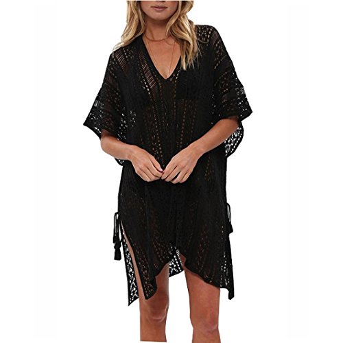Bikini Cover Up,Boomboom 2018 Casual Women Bathing Cover Ups Dress Loose Girls Bikini Swimsuit Crochet Smock Cover Ups (Black)