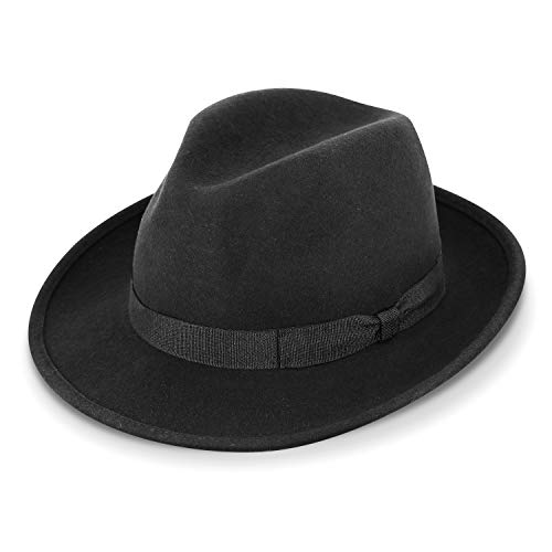 fiebig Fedora Sombrero de Fieltro de Lana | Bogart Sombrero para Mujeres y Hombres | Ajuste Cómodo en Verano e Invierno | Gorra clásica (59-L, Negro)