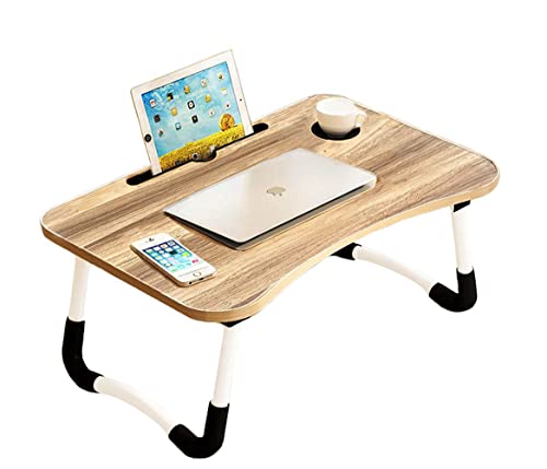LEKA NEIL Foldable Laptop Lap Desk, Portable Computer Bed Table Tray with Phone Stand and Cup Holder for Bed/Couch/Sofa Working, Reading(Yellow)