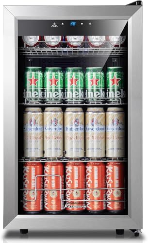 Image of Mini Beverage Refrigerator Freestanding, 2.5 Cu.ft Mini Fridge w / 101 Can Capacity, Small Drink Fridge for Home & Office, Glass Door