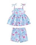 Toddler Girl 2 Piece Swimsuit Flamingo Sleeveless Bathing Suit Ruffle Top Blue High Waisted Bikini Bottom Cute Summer Tankini 4T 5T Swimsuit Girls
