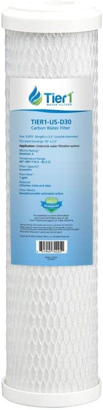 Tier1 0.5 Micron 10 x 2.5 Water Filter | Whole House Carbon Block Water Filter Replacement Cartridge | Compatible with Pentek CBC-10, Omnifilter CB3, GE FXUVC, FXULC | 2.5 x 10 Water Filter