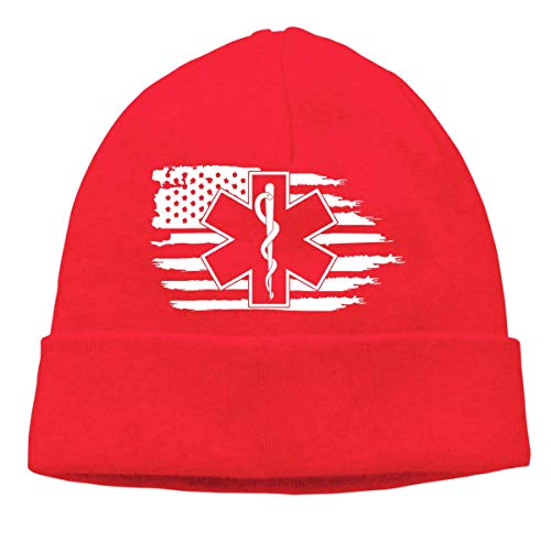 Lawenp Bandera americana EMS Estrella de la vida EMT Paramédico Neutro Cálido Sombrero de invierno Gorro de punto Sombrero de urinario Sombrero de calavera