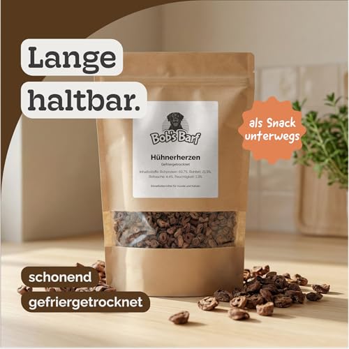 Hühnerherzen Gefriergetrocknet für Hund & Katze, 100% Naturbelassen, Premium Snack & Barf Ergänzung, Ohne Konservierungsstoffe (50g)