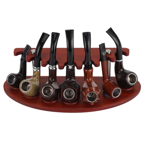 Natural Solid Rosewood Tobacco Smoking Pipe Stand Holder for 7 Pipes - Artisan Handcrafted Tobacco Pipe Rack Luxury Organizer| Natural Wood Grain Display & Collectors Storage Rack(Tobacco Pipe Not Included)