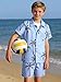 Voxikidio 7 8 Years Boy's 2 Piece Outfits Hawaiian Vacation Beach Short Sleeve Button Down Shirt and Shorts Sets Fashion Clothing (Sea Blue,7-8Y)