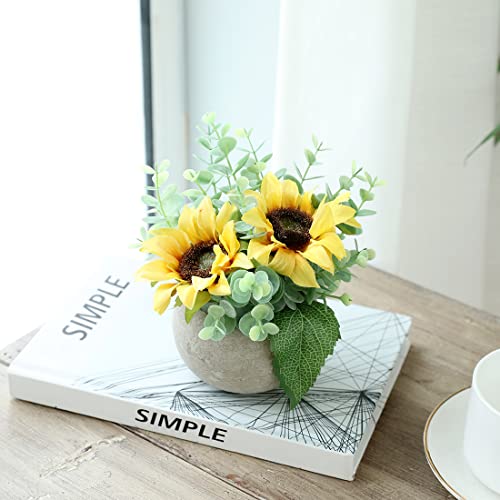 Rosscer Artificial Flowers Kit With Pot, Combination Of Fake Silk Sunflowers And Greenery,Small Plant Potted Decor For Offices,Bookshelf,Bedroom, Living Room,Party,Wedding Decorations… #TOP4