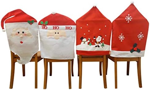 HRDiQiu Xmas Chair Covers Set of 4,Christmas Decorations Santa Claus Snowman Hat Cap Kitchen Dining Room Chairs Cover Slipcovers Ornaments for Home Restaurant Hotel Holiday Festive Party Decor