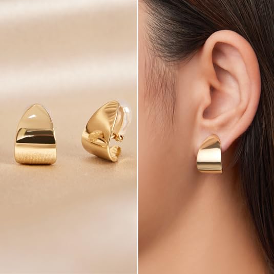 FAN&LOUIS Clip On Earrings Women,14K Gold Chunky Women's Clip-on Earrings Gold Huggie Clips Trendy 20254