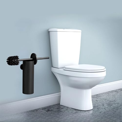 Image of Toilet Brush and Holder Set,Stainless Steel Round Toilet Bowl Brush Holder Wall Mounted,Toilet Brush with Lid Cleaning Toilet Brush Set for Bathroom,Matte Black