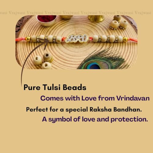 Image of Original Tulsi Rakhi for Brother | Handmade Natural Tulsi Beads Rakhi | Sacred Raksha Bandhan Rakhis for Boys | Traditional Spiritual Rakhi Gift