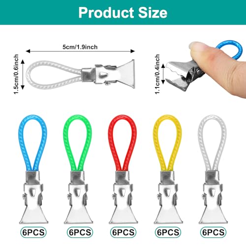 30 Stück Aufhänger für Handtücher Edelstahl Wasserdicht Handtuch Clips mit Aufhängeöse Multifunktions Farbiger Handtuch Clips zum Aufhängen Ohne Nähen für Bad Kücher Balkon, für Waschlappen (5 Farben)