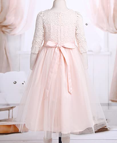 Hedmy Girls Vintage Floral Lace 3/4 Sleeves Floor Length Dress Wedding Party Evening Formal Pageant Dance Gown4