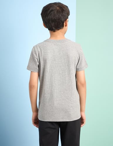 Image of Amazon Brand - Jam & Honey Boys 100% Cotton Solid Print Mid Rise Track Pants (Joggers) and t-Shirt, Grey Melange + Black, 11-12 Years