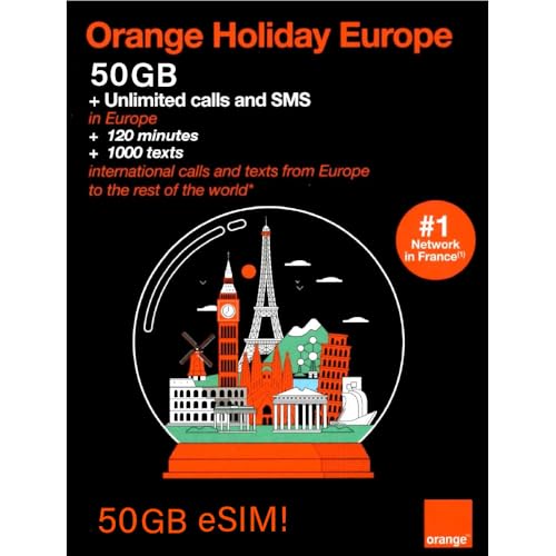 50GB 30 Day Orange Europe eSIM Unlimited Local Calls/Text 120 Minutes+1000 Texts to Worldwide eSIM QR Code Made Available Within 24Hrs of Ordering. Scan QR Code and use Immediately!