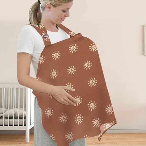 Image of UHINOOS Nursing Cover for Mom Breastfeeding, Baby Privacy Nursing Covers Up Breathable Cotton with Ajustable Hoop for Mother (Brown)