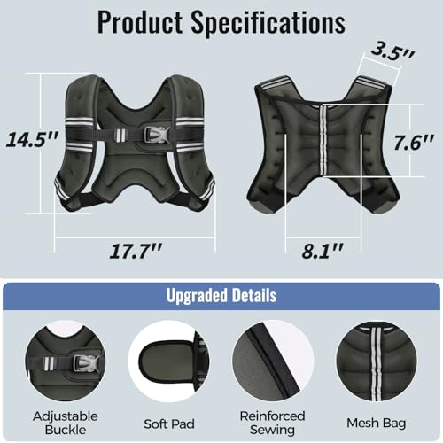 Image of Zeerun Weighted Vest, 6lb /8lb /10lb /12lb /15lb /18lb /20lb /24lb /30lb for Men Women, Reflective Stripe Adjustable Buckle, Comfortable Durable Rucking Vest for Walking Running Strength Training