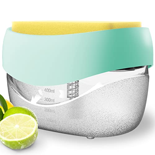Dish Soap Dispenser with Sponge Holder Washing up Liquid Dispenser for Kitchen Sink 2 in 1 detergent dispenser for Kitchen Countertop (Green)