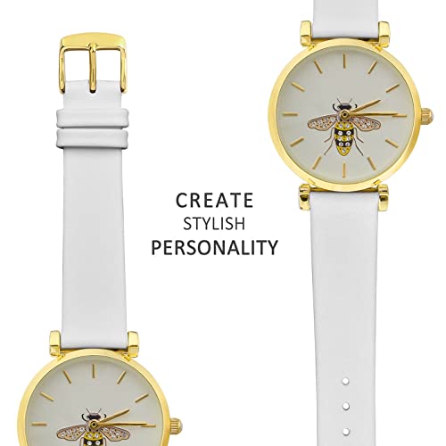 Wocci 16Mm Lug Width, Elegant Watch Band, Genuine Leather Replacement Strap With Gold Buckle (White) #TOP4