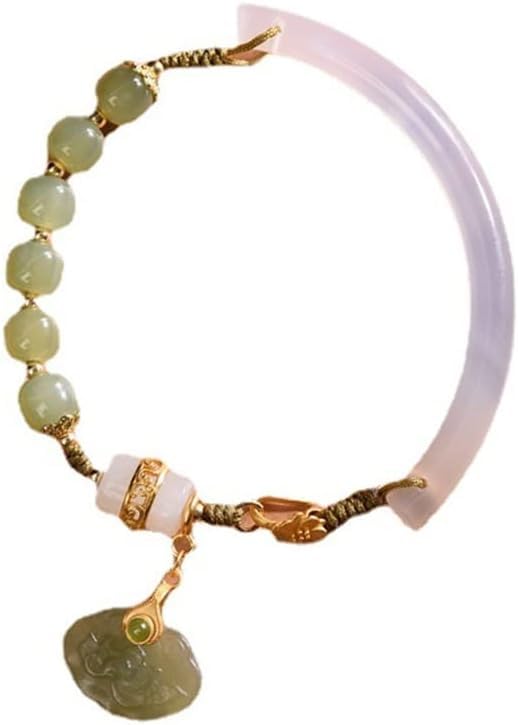 Bracelet en Jade Hetian CFWSHJ avec pendentif Fu Lock, le cadeau ethnique idéal pour femme