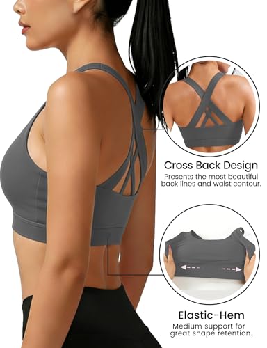 Image of Buauty Sports Bra for Women, Criss Cross Back Medium Support Workout Bras with Removable Cups for Yoga Running Gym