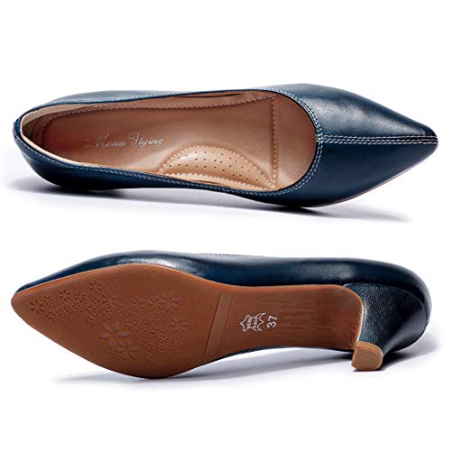 Image of Mona flying Women's Leather Pump Med Heel Pointed Toe Office Dressy Shoes