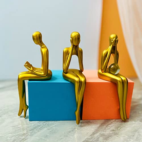 Rirpuae Sandstone Thinker Statue Sculpture Home Decor, 4 Pcs Resin Modern Bookshelf Display Figurines Set For Living Room Decorations, Abstract Sitting Accents For Office Shelf Table Desk,Sandstone #TOP6