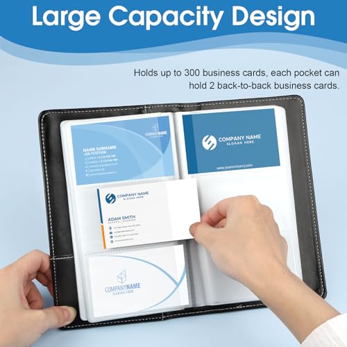 Business Card Organizer, 300 Capacity Business Card Book, PU Credit Card Organizer, Portable Business Card Holder Storage for Men Women, 7.9 x 4.7 Inch, Black