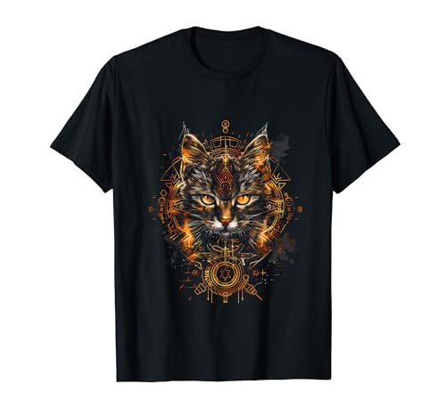 Occult Goddess Metal Cat Steampunk Viking Runes T-Shirt