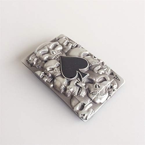 JEAN'S FRIEND Vintage Style Black Enamel Skull Spade Rectangle Belt Buckle - Image 4