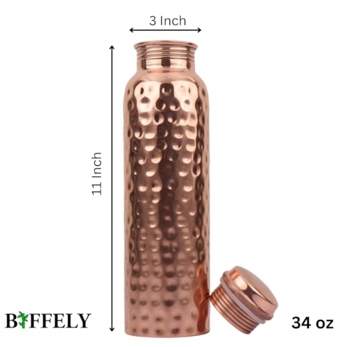 Image of 100% Pure Copper Water Bottle for Drinking - Extra Large 34 Oz Wide Mouth, Hammered Ayurvedic Copper Water Bottle - Handcrafted Leak-Proof Vessel, Reusable, BPA-Free & Travel Friendly