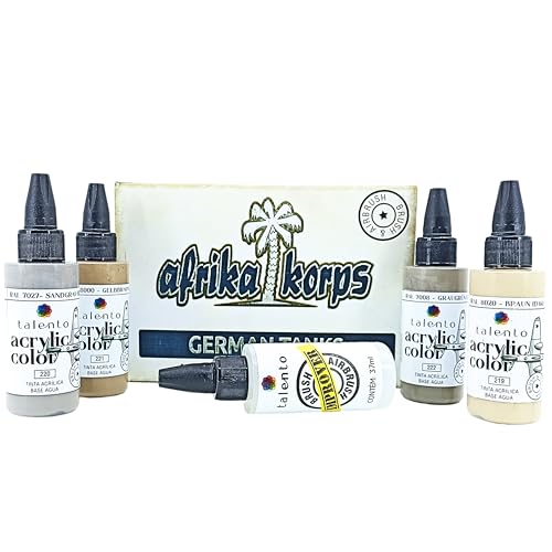 Tinta Acrílica para Modelismo Talento, Conjunto Afrika Korps com 5 Cores de 30ml, Compatível com Pin