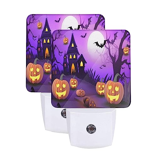 Image of Halloween Pumpkin LED Plug-in Night Light 2-Pack, Auto Sensor Nightlights Set of 2 for Bedroom Bathroom