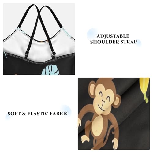 Kids Swim Suits Beach Bathing Suits Girls 3-10 Y with Adjustable Shoulder Strap, Cute Cartoon Monkeys Black3