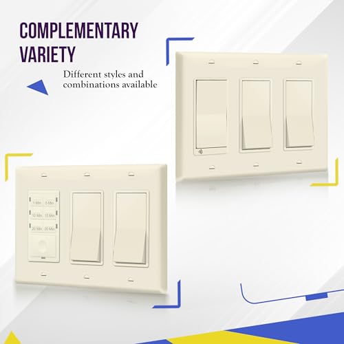 Image of ENERLITES Decorator Light Switch or Receptacle Outlet Wall Plate, Gloss Finish, Size 3-Gang 4.50 inch x 6.38 inch, Polycarbonate Thermoplastic, 8833-LA, Light Almond
