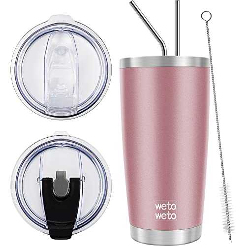 WETOWETO 20oz Insulated Stainless Steel Tumbler with Dual Lids & Straws