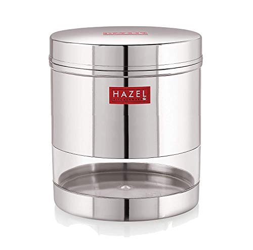 Image of HAZEL Stainless Steel Transparent Wide Mouth See Through Container, Silver, Set of 2, 700 Ml