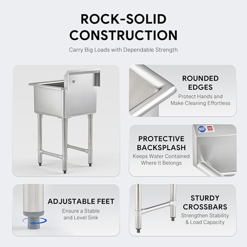 Image of WILPREP 1-Compartment Sink, 18x18x12 in. Kitchen Sink with Strainer X-Shaped Guides Backsplash, Freestanding Single Bowl Utility Sink, Work Station Sink for Garage Kitchen Laundry Room Pet Salon