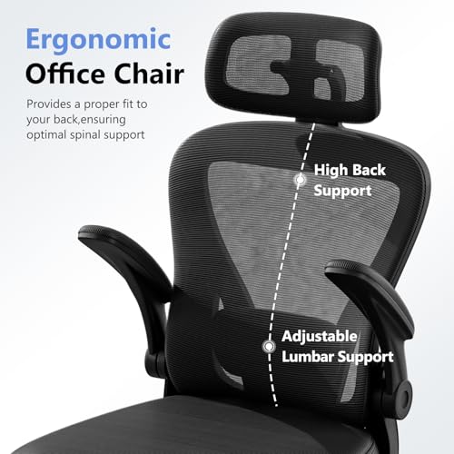 Ergonomic Office Chair M903, Computer Desk Chair with Wheels, High Back Mesh Office Chair with Adjustable Lumbar Support, Headrest, Flip-Up Armrests, Black - Image 7