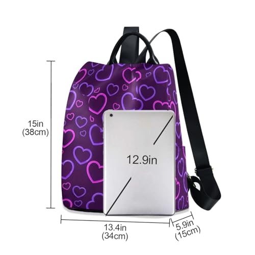 Sac à dos violet fluo à imprimé cœur et multiples poches