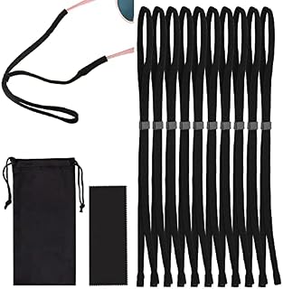 kuou 10 Pcs Sport Glasses Strap, Adjustable Lanyard Sunglasses Strap Non-Slip Neck Eyeglasses with Cloth and Bag for Reading Sports Outdoor (Black), L (56578012)