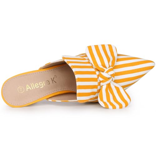 Allegra K Allegra K Women's Stripe Slip on Bow Stiletto Heel Yellow Slide Mules 10 M US