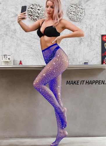 Image of VEBZIN Sparkly Fishnets Stockings High Waist Fishnet Tights for Women | Rhinestone Design, Sparkly Glitter Effect, Reinforced Toe, High Stretch, Everyday Wear, Rave Party Concert Festival Outfits