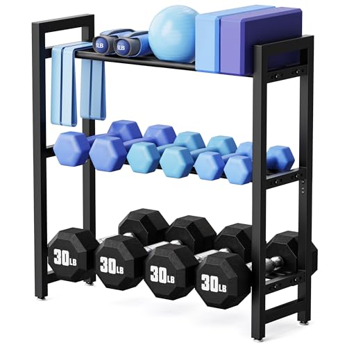 dumbbell 3-stöckiges verstellbares Hantelregal -Robuster Gewichtsständer mit 450 lb Tragfähigkeit für Hanteln, Medizinball -Platzsparender Organizer für das Home-Gym (nur Regal)