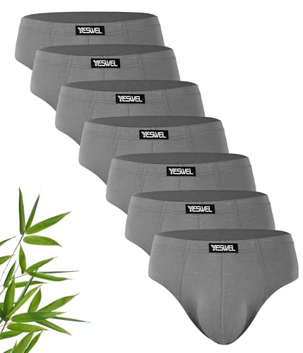 YESWEL Bambus Unterhosen Herren Slip 7er Pack, Atmungsaktive Unterhosen Männer, Klassische Unterwäsche Mit Weichem Komfortbund Sport Basic (Hellgrau, M)