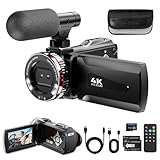 4K 48MP Videokamera Camcorder 21X Digitalzoom Vlogging Kamera für YouTube, 3.0'' 270°Drehbarer Screen Video Kamera, Videorecorder mit 64 GB Karte, 2 Batterien, Mikrofon, Fernbedienung, HDMI-Kabel